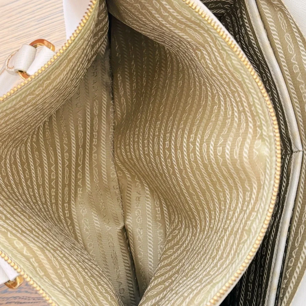 Prada Saffiano Large Galleria Double Zip Tote Talco White Gold Accents with COA‎